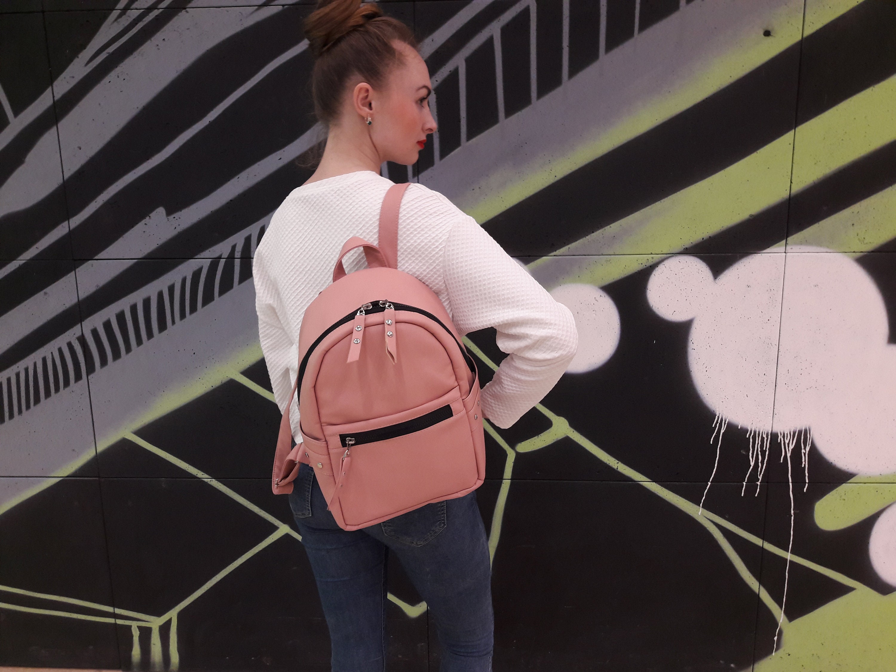 Women Pink Backpack Sambag Pink Backpack Eco Leather 