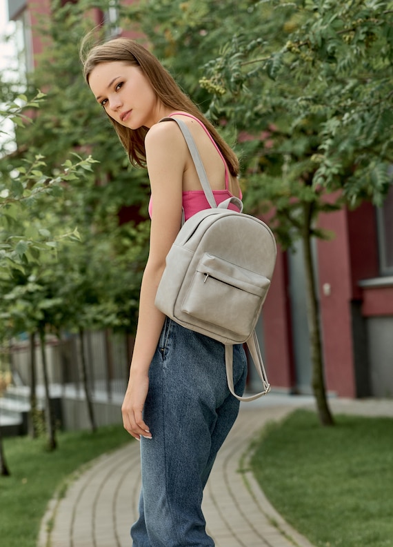 gray mini backpack purse Tess Nylon Warm Grey made out of cowhide leather Mini - Slate Gray