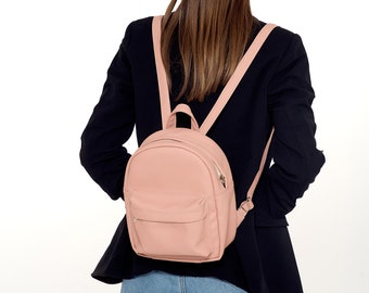 Eco Leather Backpack Women, Women Backpack, Pink Backpack, Pink Shoulder Bag, Women Messenger Backpack, Small Backpack, City Backpack