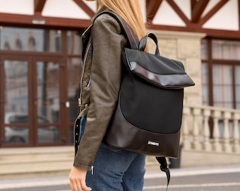 Vegan Leather Laptop Backpack for School and City Use, Stylish Student Backpack for Teen Girls and Boys, Durable Everyday Bag