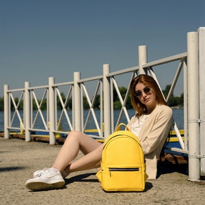 Handmade Womens Backpack, Minimalist Convertible Backpack, Yellow Vegan Backpack, Elegant Shoulder Bag, Gift for Her image 12