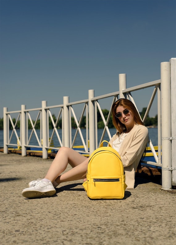 Handmade Womens Backpack, Minimalist Convertible Backpack, Yellow Vegan Backpack, Elegant Shoulder Bag, Gift for Her