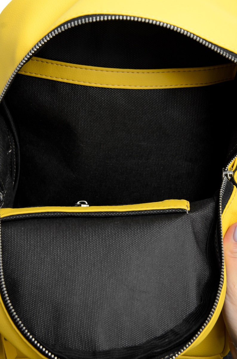 Handmade Womens Backpack, Minimalist Convertible Backpack, Yellow Vegan Backpack, Elegant Shoulder Bag, Gift for Her image 3