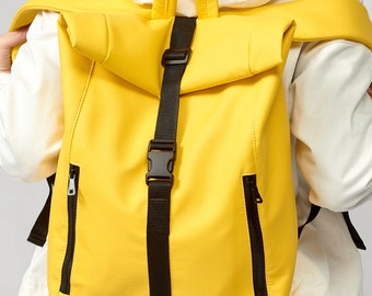 Roll Top Backpack, Woman Roll Top, Eco Leather Roll Top, Rolltop backpack, Roll Top, Yellow Roll Top, Backpack for Laptop