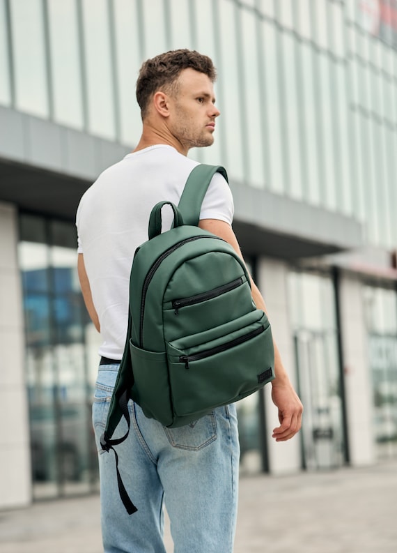 Green Backpack, Green Men Backpack, Eco Leather Backpack, Backpack