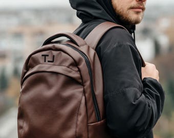 Mochila masculina feita à mão, mochila vegana personalizada para laptop, ideal para o trabalho, mochila grande, presente atencioso para o Dia dos Namorados.