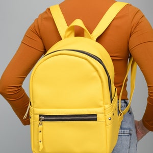 Handmade Womens Backpack, Minimalist Convertible Backpack, Yellow Vegan Backpack, Elegant Shoulder Bag, Gift for Her image 8