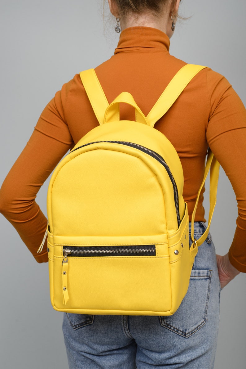 Handmade Womens Backpack, Minimalist Convertible Backpack, Yellow Vegan Backpack, Elegant Shoulder Bag, Gift for Her image 8