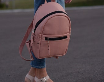 Women Pink  Backpack Sambag, Pink Backpack, Eco Leather Backpack,  Backpack with decoration,  City Backpack, Shoulder Bag, Vegan Backpack