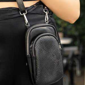 Crossbody Cell Phone Bag, Small Travel Belt Pouch Purse for Women, Compact Vegan Leather Crossbody Bag, Gift for Student image 9