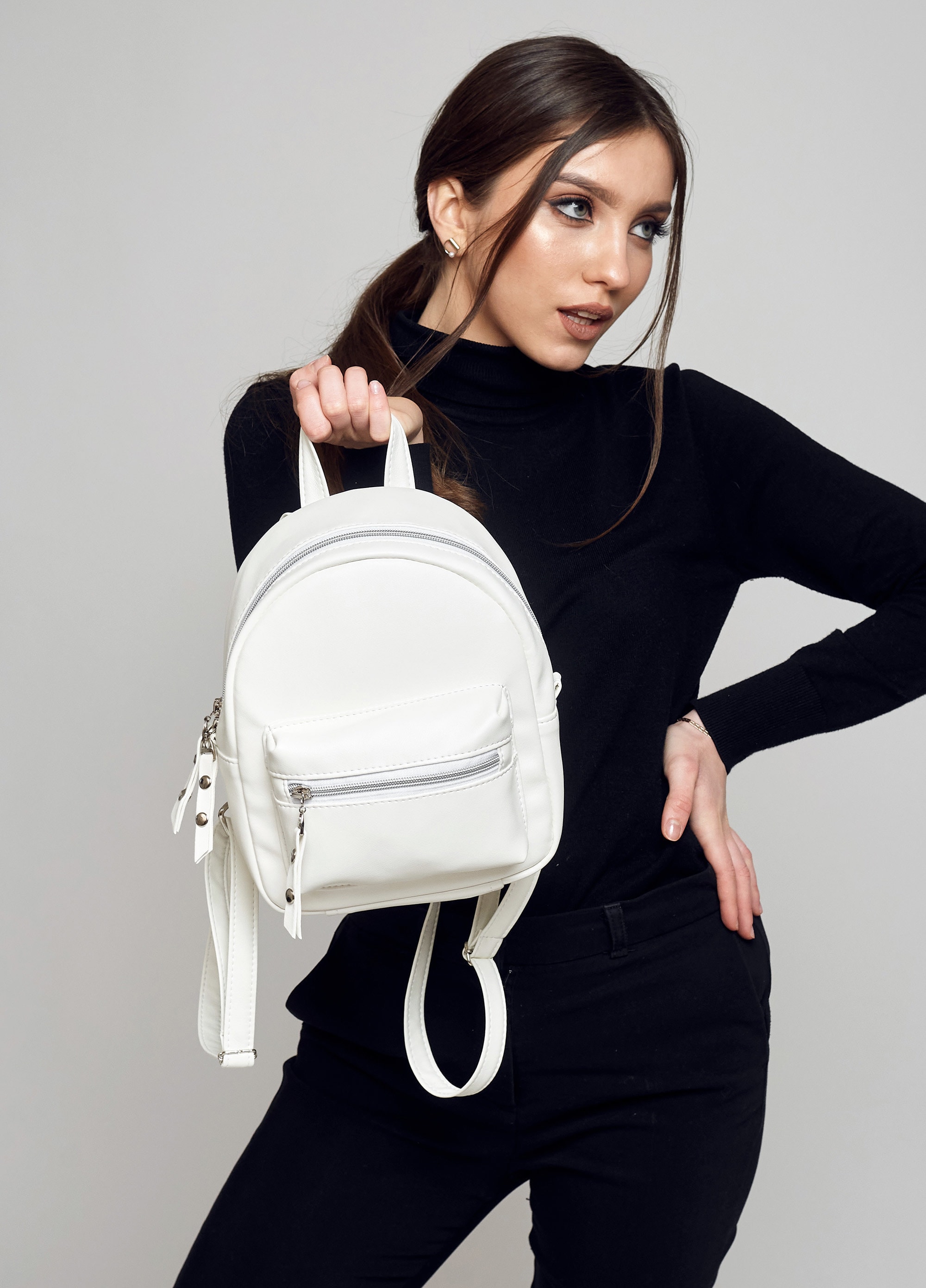 Eco Leather Backpack Sasmbag, Woman Backpack, White Shoulder