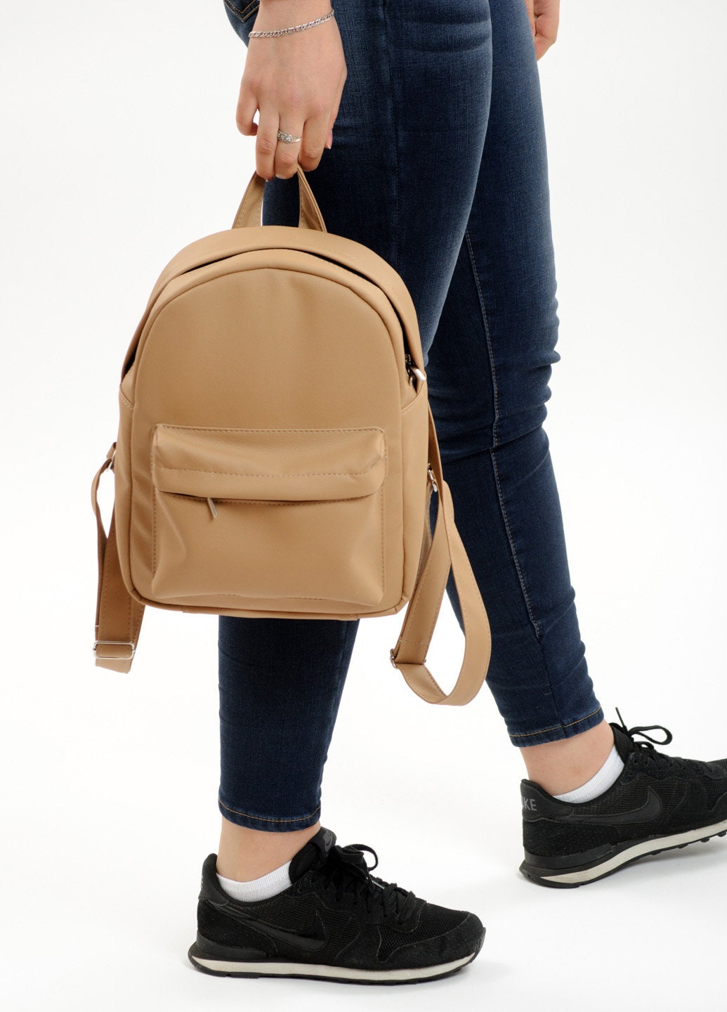 Eco Leather Backpack Women Women Backpack Beige Backpack Beige