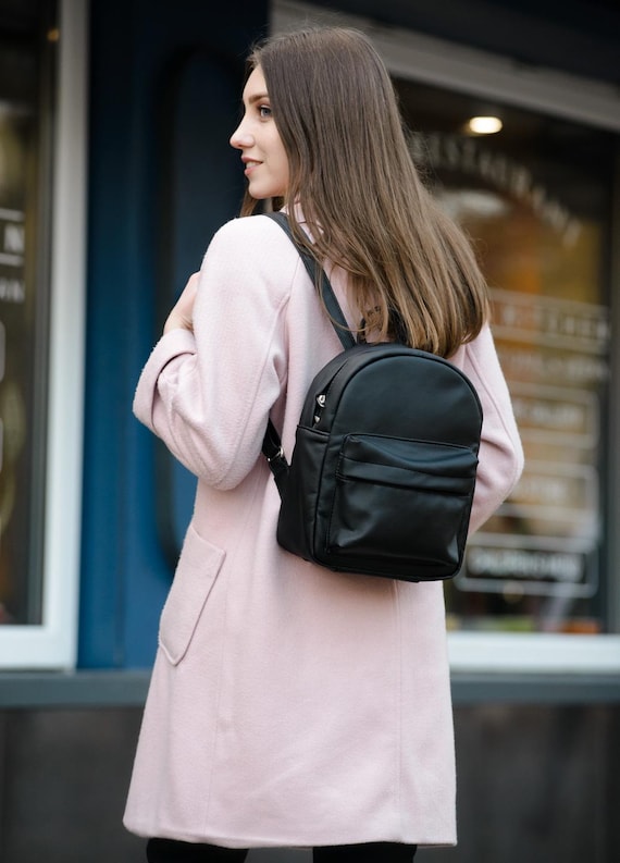 Eco Leather Backpack Women, Women Backpack, Black Backpack, Black 