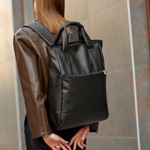 Laptop Rucksack Vegan Leder, stilvoller Arbeitsrucksack, schicker Öko-Leder Rucksack, Stadtrucksack Geschenke für Freundin