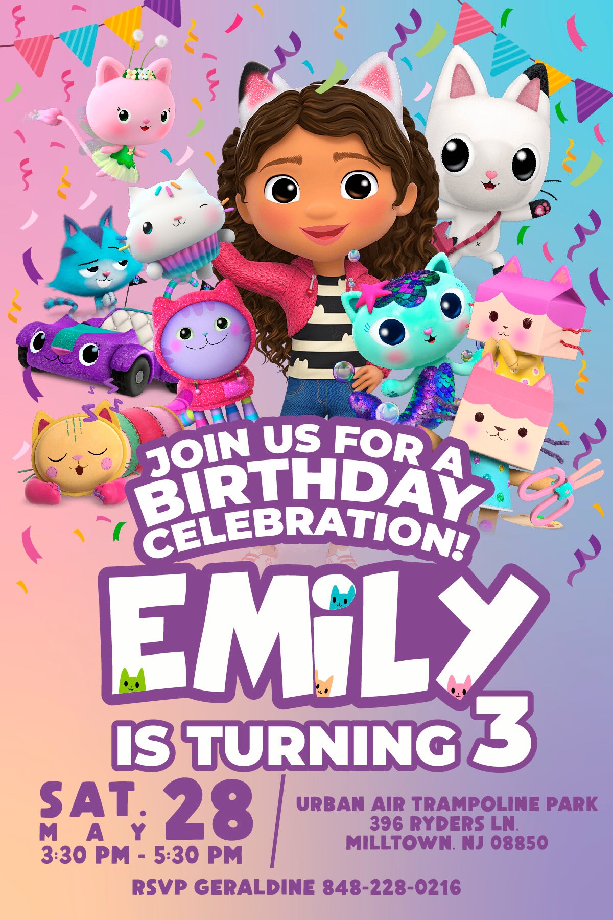 Gabby's Dollhouse Birthday Invitation Gabby's Etsy New Zealand