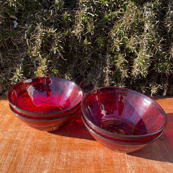 Vintage Set of 4 Cristal D’arques Ruby Red 5.5-Inch French Arcoroc Glass Bowls