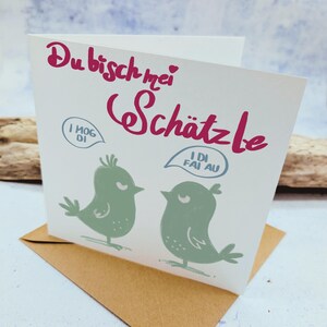 Schwäbische Grußkarte, Klappkarte - Du bisch mei Schätzle, hochwertige Karte für Freund, Freundin, Liebe, Freundschaft, plastikfrei