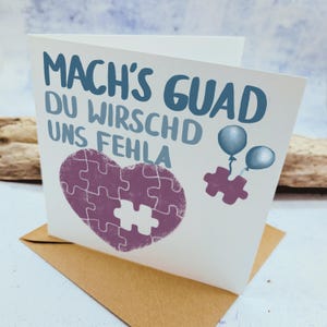 Schwäbische Grußkarte Abschied, Mach's gut, Klappkarte, hochwertige Abschiedskarte für Freunde, Kollege, Familie, plastikfrei
