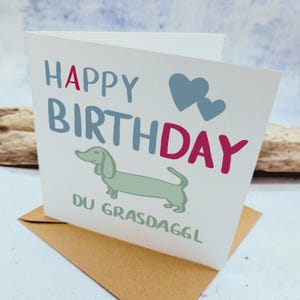 Schwäbische Geburtstagskarte, Klappkarte - Happy Birthday Grasdaggl, hochwertige Glückwunschkarte, plastikfrei
