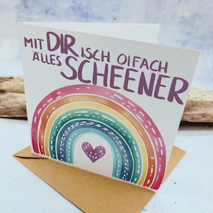 Schwäbische Grußkarte, Klappkarte - Mit dir ist alles schöner, hochwertige Karte für Freund, Freundin, Liebe, Freundschaft, plastikfrei