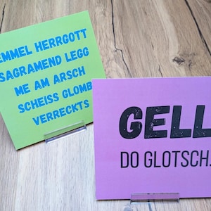 Schwäbische Wendekarte Gell do Glotsch, Fluch Hemmel Herrgott, Grusskarte, Geschenk für Schwaben, Geburtstagsgeschenk