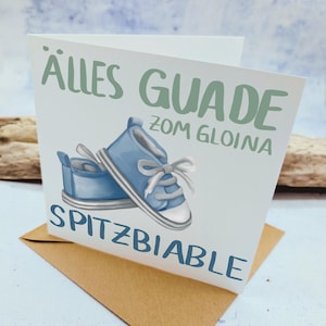 Schwäbische Babykarte Junge, Klappkarte Spitzbiable, hochwertige Taufkarte für Geburt, Taufe, Glückwunsch, plastikfrei