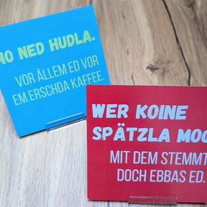 Schwäbische Wendekarte No ned hudla, wer koine Spätzla mog, Grusskarte, Geschenk für Schwaben, Geburtstagsgeschenk