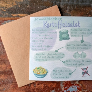 Schwäbische Rezeptkarte Grußkarte Kartoffelsalat von Oma zum Nachkochen