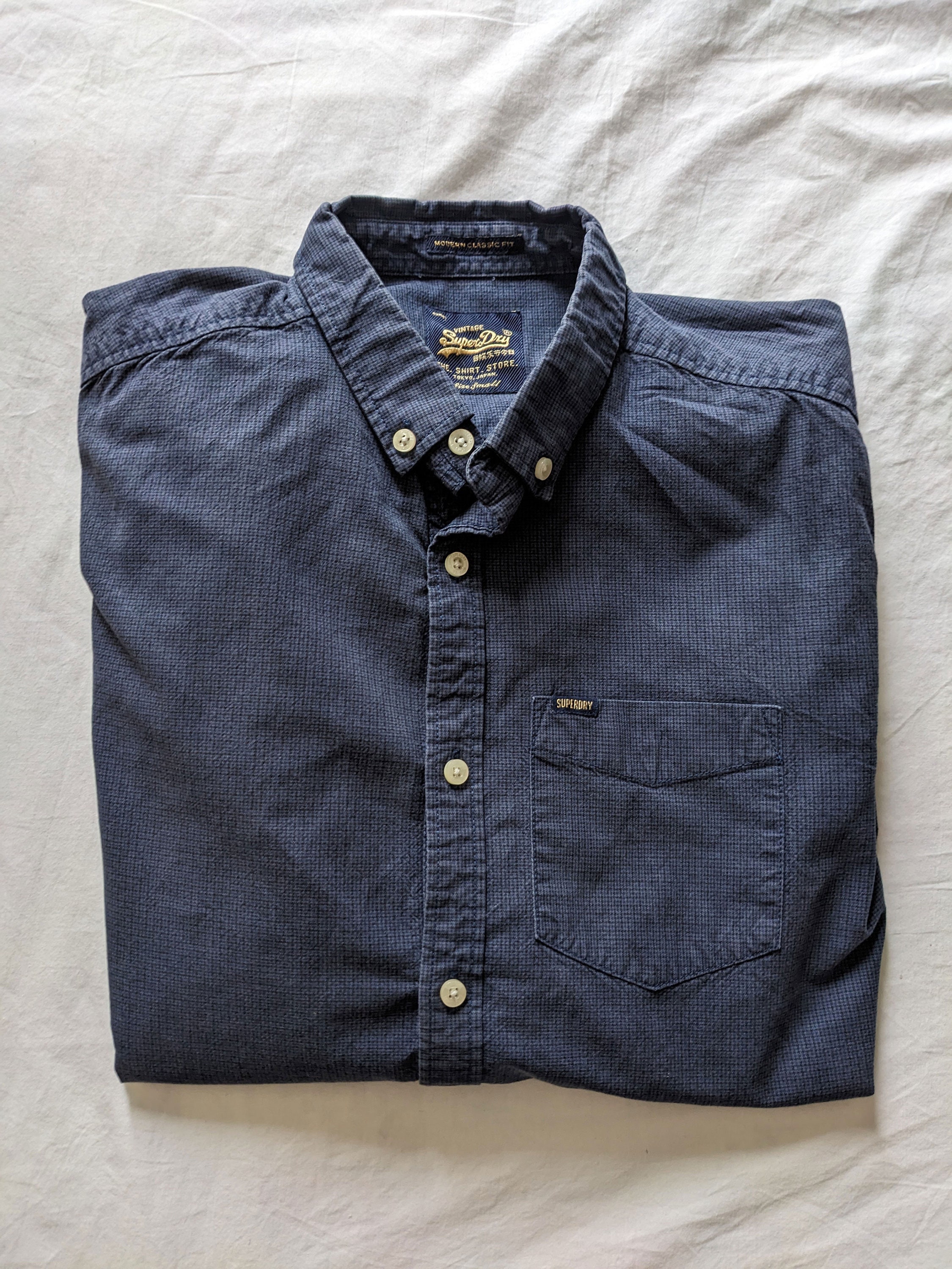 Used Dark Blue Shirt Brand Superdry Cotton Thick Knit Size S - Etsy