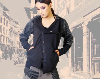 RAISA hooded jacket, sweatshirt jacket, pinstripe