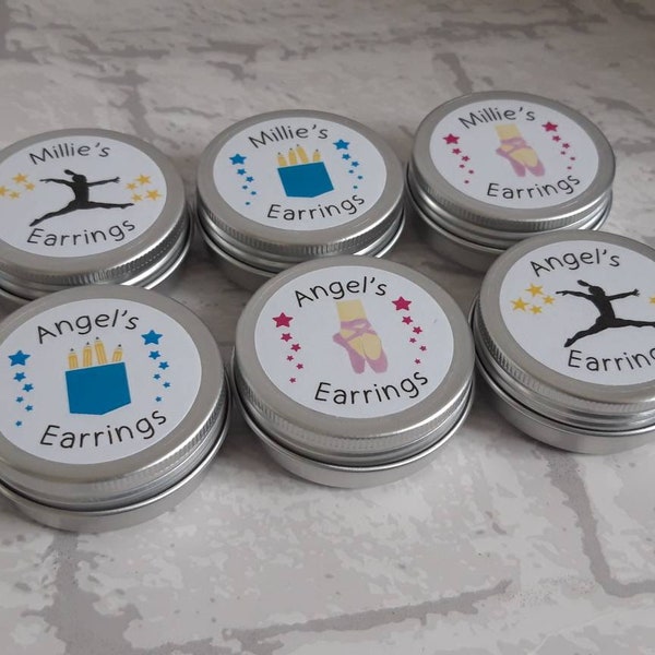 Personalised Earring Storage Tin / Jewellery Box / School / Gym / Dancing / Swimming / Stocking Filler