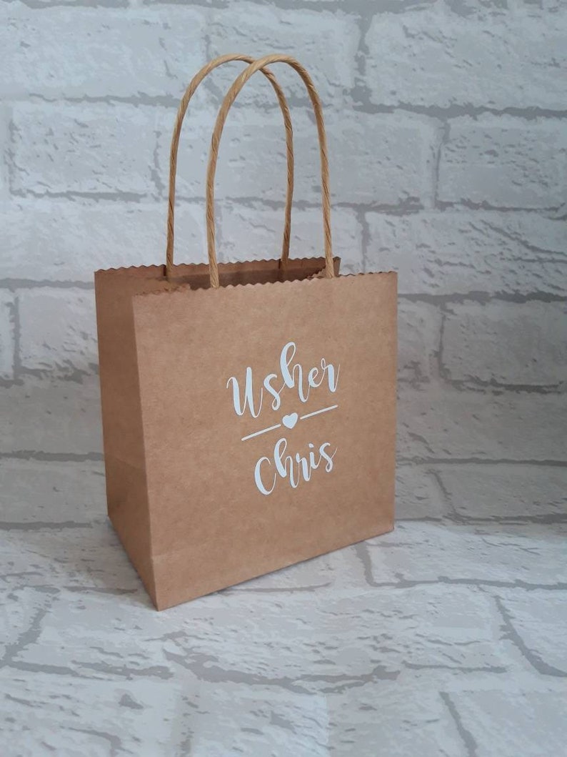 Set of 10 Personalised Mini Kraft Gift Bag Wedding Gift Wedding Favour Hen Party Bag Bridesmaid Maid of Honour Birthday Gift