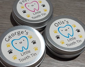 Personalised Pet Tooth Fairy Mini Tin / Baby Teeth / Keepsake / Dog / Cat