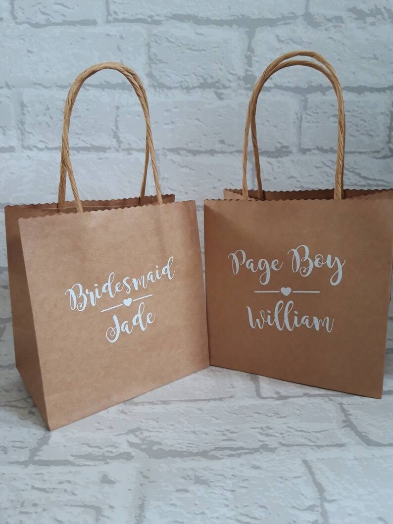 Set of 10 Personalised Mini Kraft Gift Bag Wedding Gift Wedding Favour Hen Party Bag Bridesmaid Maid of Honour Birthday Gift