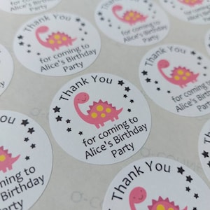 Naklejki na torby urodzinowe / Gwiazdy / Dinozaur / Różowy dinozaur / Zielony dinozaur Etykiety spersonalizowane