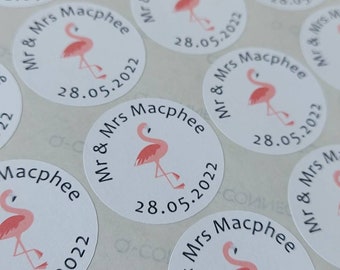 Personalised Flamingo Wedding Favour/Party Bag Stickers