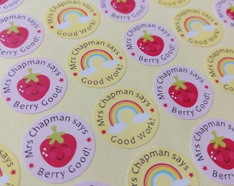 Teacher / Teaching Assistant / Personalised Good Work / Berry Good Stickers x 48