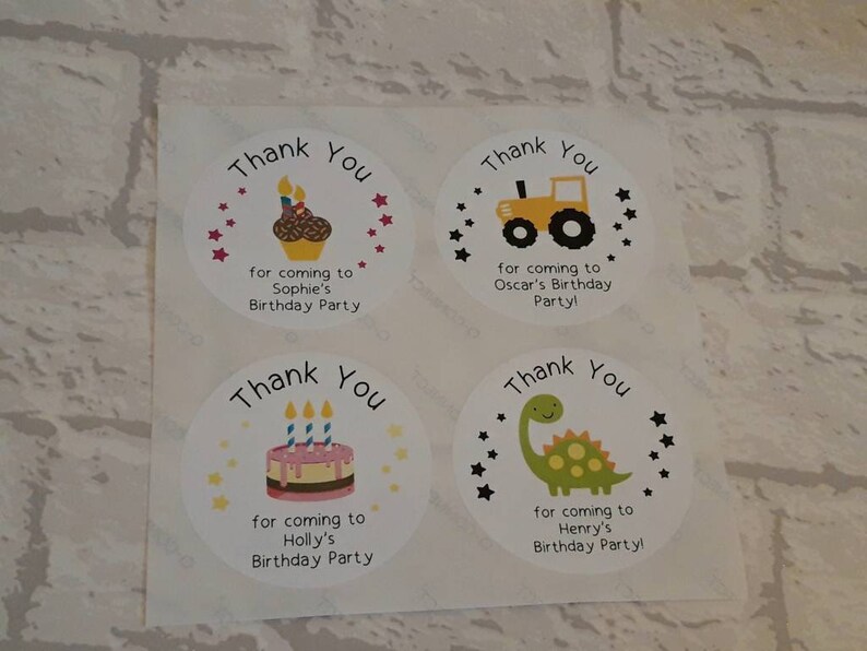 Birthday Party Bag Stickers / Birthday Cake / Stars / Dinosaur Etsy