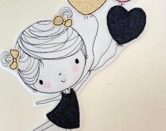 XL Applique Patch Girl/Princess/Ballerina/Iron-on Patch/Glitter/School Cone