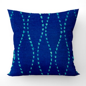 Blue hearts cushion, painted sea cushion, designer cushion, art print design, Navy Indigo Blue, (double sided) 43x43cm