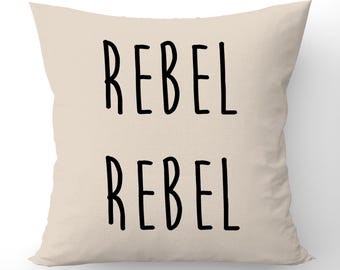 Rebel Rebel Quote Cushion Cover – Navy Blue Throw Pillow – Handmade Home Decor
