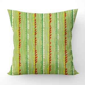 Abstract green cushion design, feathers red graphics, double sided design cushion