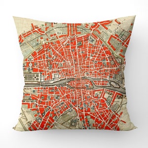 Cojín mapa antiguo de París, París vintage, cojín de diseño París, (doble cara) funda de cojín 43x43cm