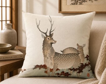 Deer Print Cushion: Handmade Stag Design Pillow Cover (17x17)