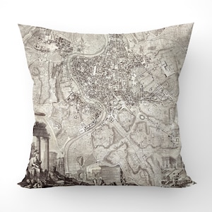 Diseño de cojín de la antigua Roma, diseño de mapa de Roma, cojín de diseño, (doble cara) funda de cojín de 43x43cm