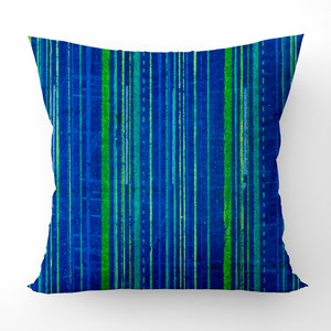 Blue green stripe cushion, Vibrant cushion art, abstract painting, double sided print, oil painting