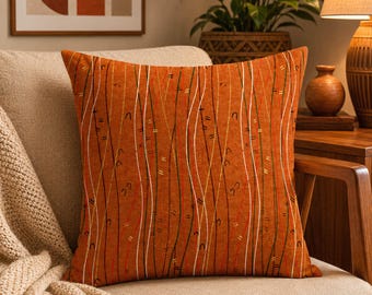 Fodera per cuscino retrò arancione 17x17 Cuscino decorativo astratto di metà secolo