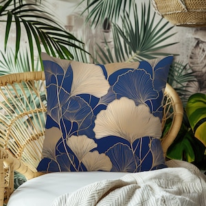 Ginkgo print cushion, blue ginkgo print, luxury cushion cover, 17* x 17*, double sided design