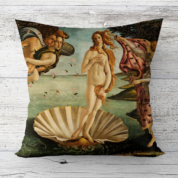 Seashell famous art print, Vintage art cushion, Designer cushion