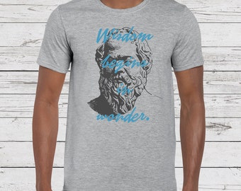 Socrates T-shirt, wisdom begins in wonder Tee, quote t-shirt, philosophy tee, graphic tshirt